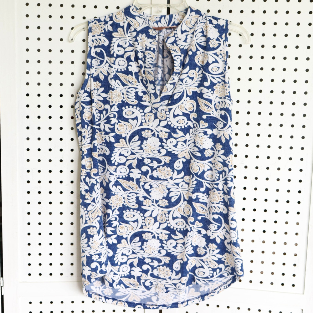 SJS‎ Womens SIZE XL Blue White Paisley Sleeveless Top